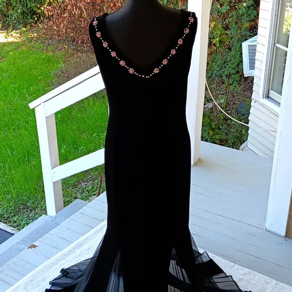 ❤️Jessica Howard vintage Y2K black velveteen maxi evening dress Whimsigoth - Picture 3 of 10